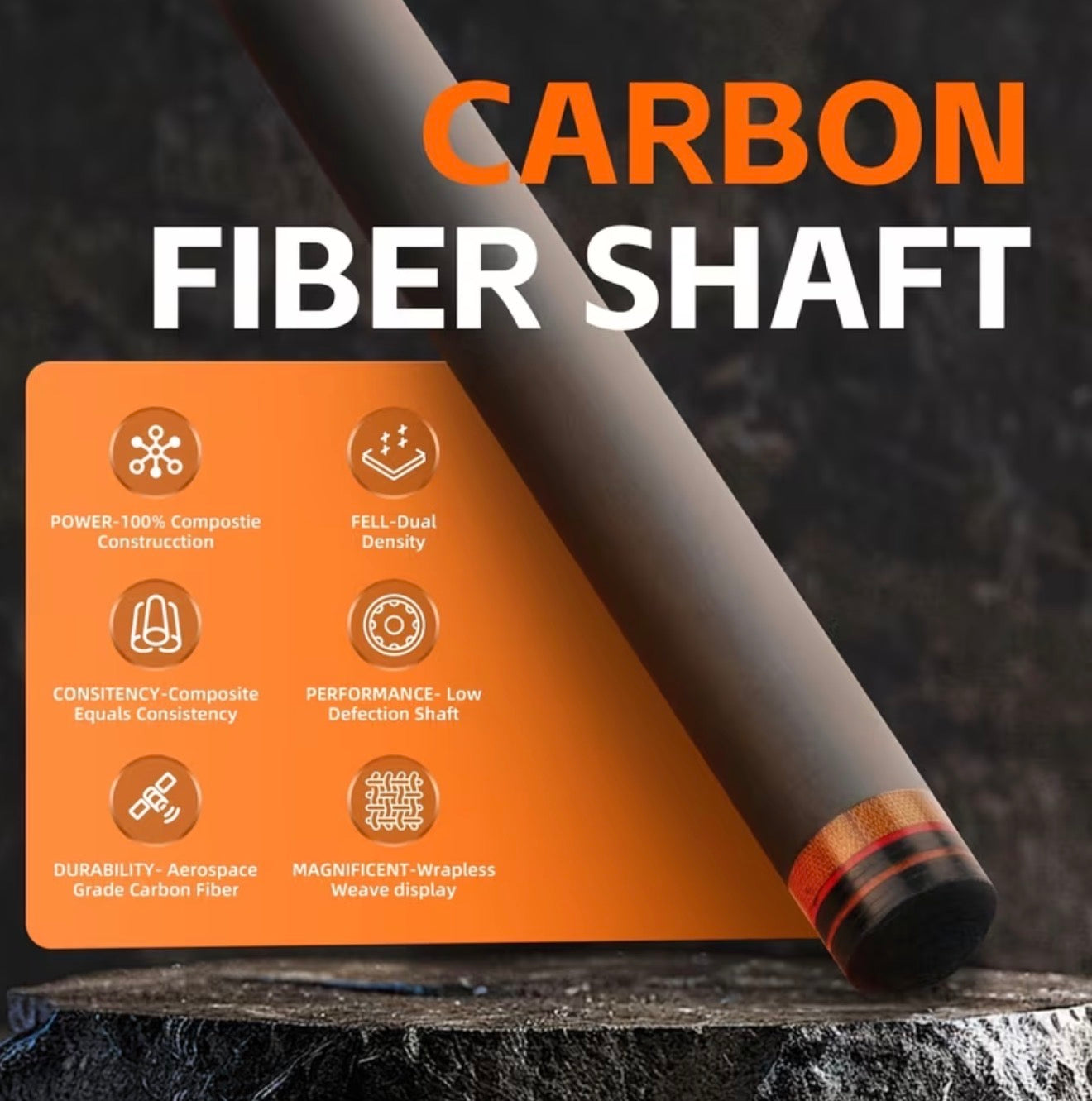 BLKCUESHARK 73.66cm Low Deflection Carbon Fiber Cue Shaft – Smooth Control & Professional Performance