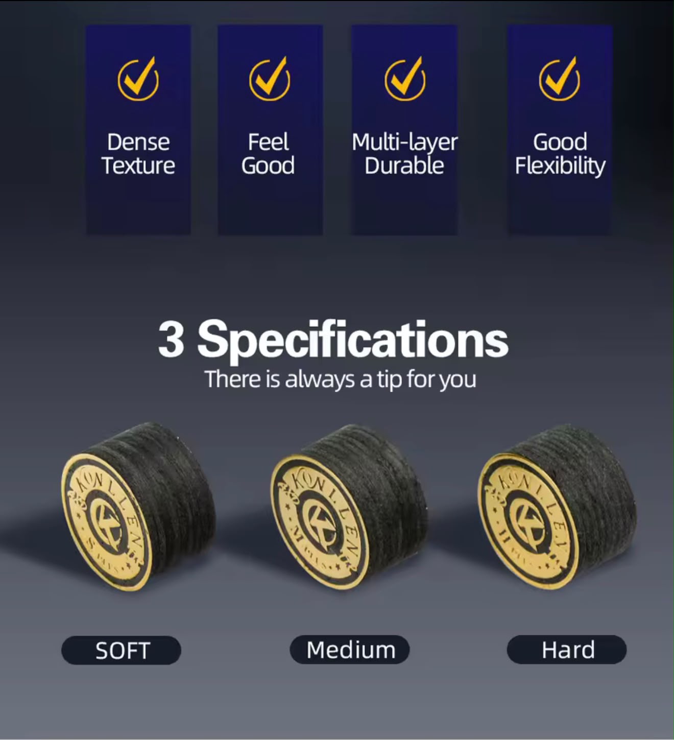 KONLLEN Multi-Layer Pool Cue Tips S/M/H 14mm